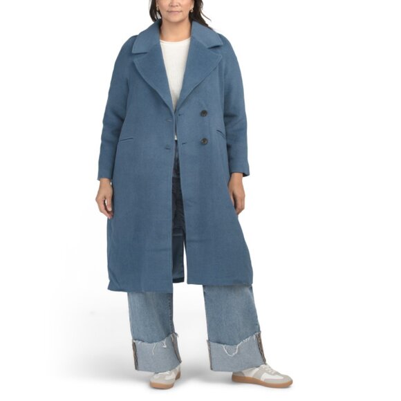 AVEC LES FILLES Bluestone Plus Wool Blend Notch Collar Coat - Picture 1 of 2